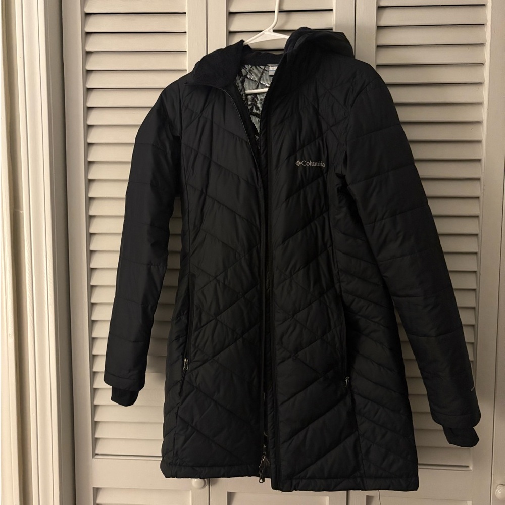 Columbia Black Quilted Long Puffer Coat with Hood